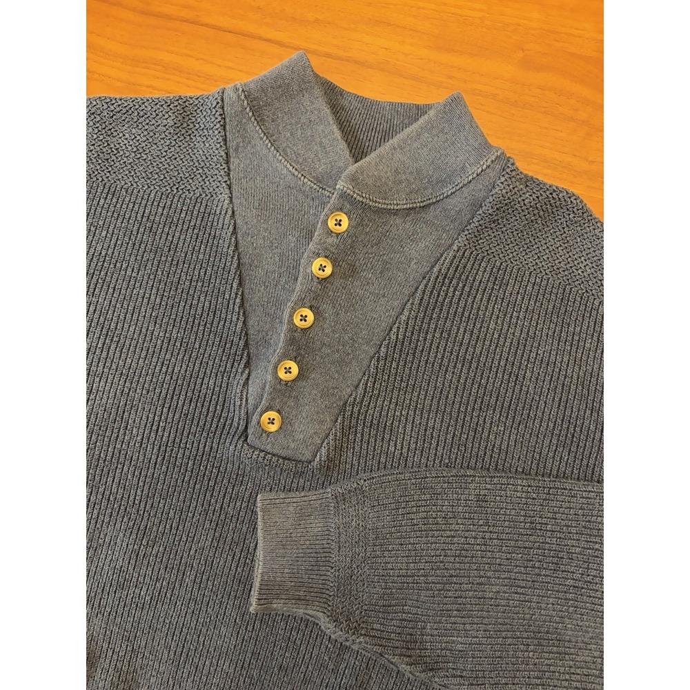 Vintage LL Bean Sweater Mens XL Blue Henley Heavy Fisherman Pullover Made In USA